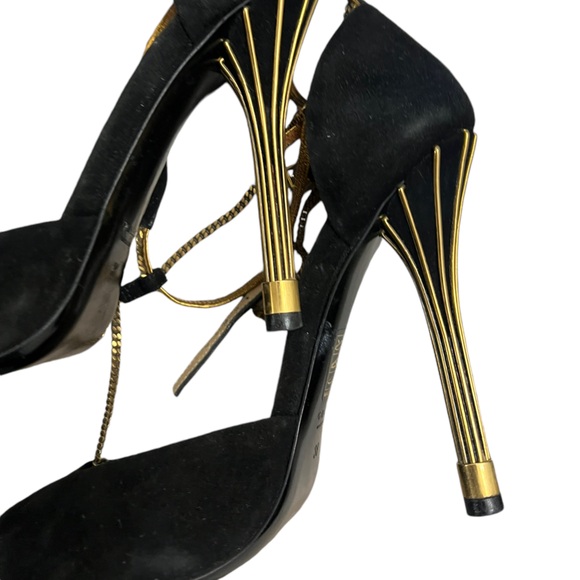 Gucci Mila Gold Chain Ophelie suede leather peeptoe pumps heels Size 38 - Picture 13 of 16